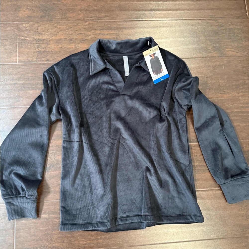Black Long Sleeve, Velvet,Polo Sweater